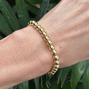 Handmade 18k Gold-Filled Bead Stretch Bracelet Elegant Women’s Jewelry, 6.25”